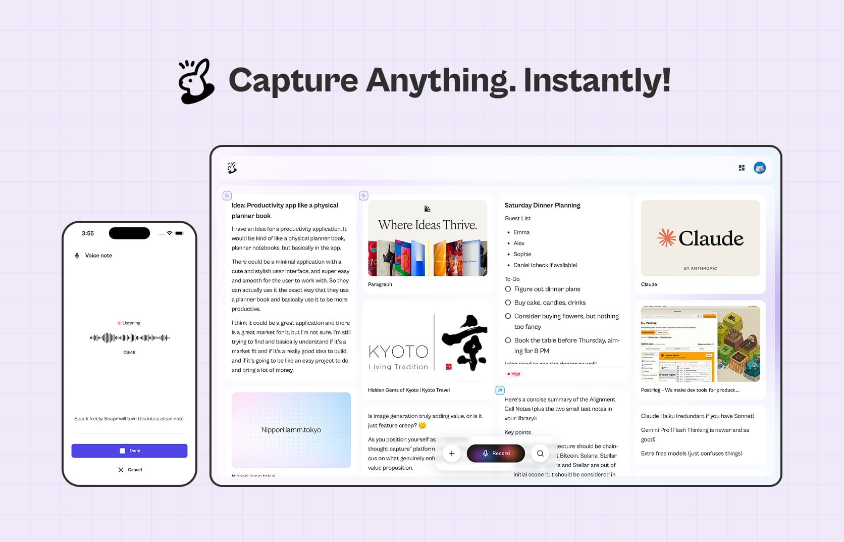 Snapr running on a laptop and an iPhone, open on a desk